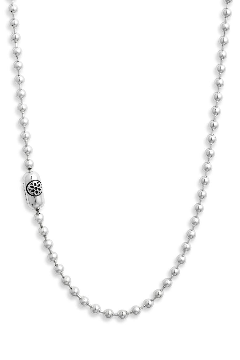Men's Rosette Poplock Sterling Silver Ball Chain Necklace, Main, color, STERLING SILVER