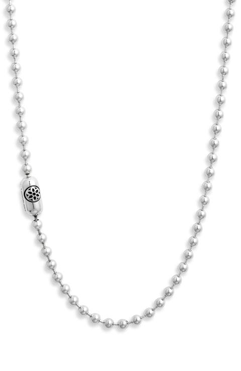 Men's Rosette Poplock Sterling Silver Ball Chain Necklace