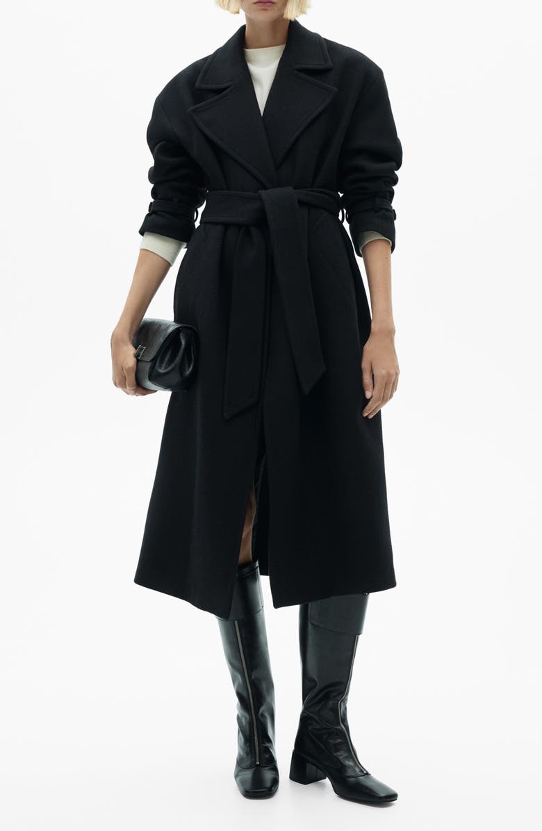 MANGO Traviata Tie Belt Wool Blend Coat, Main, color,