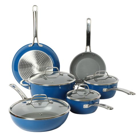 Titanium Ceramic Nonstick Forged Aluminum Cookware Pots & Pans Set with Tempered Glass Lids
