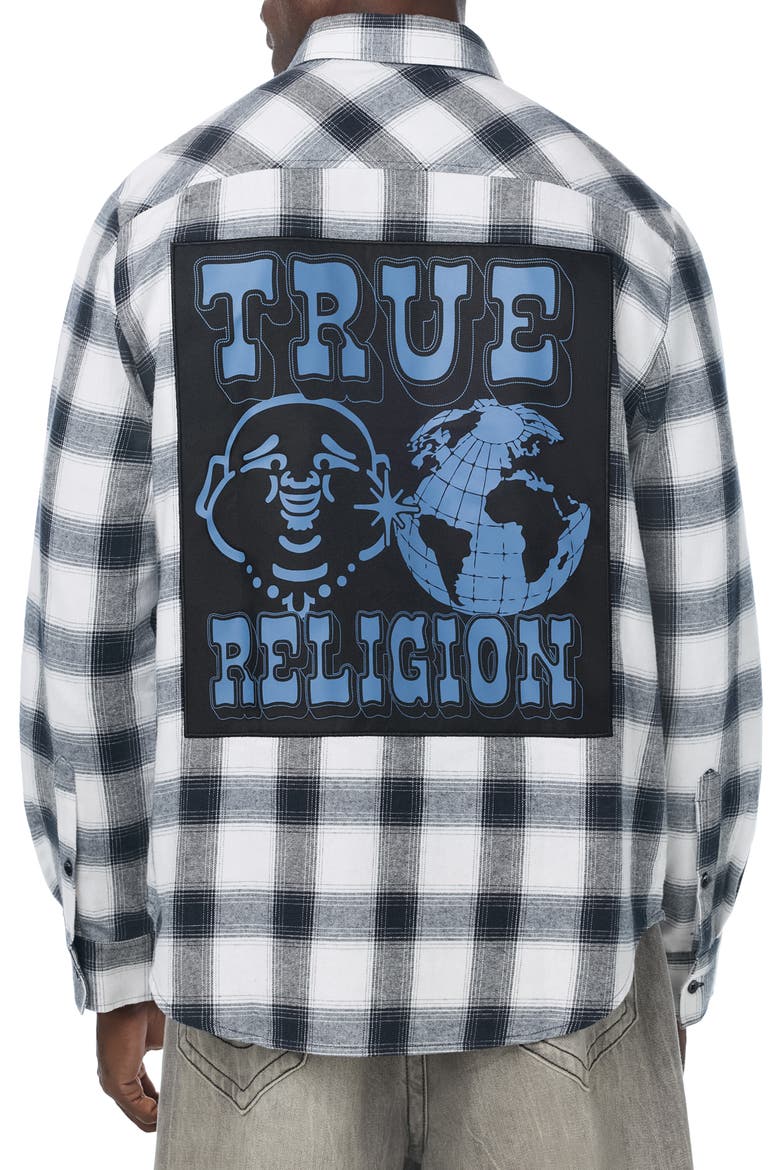 Appliqué Plaid Cotton Shirt, Alternate, color, WHITE / BLACK PLAID