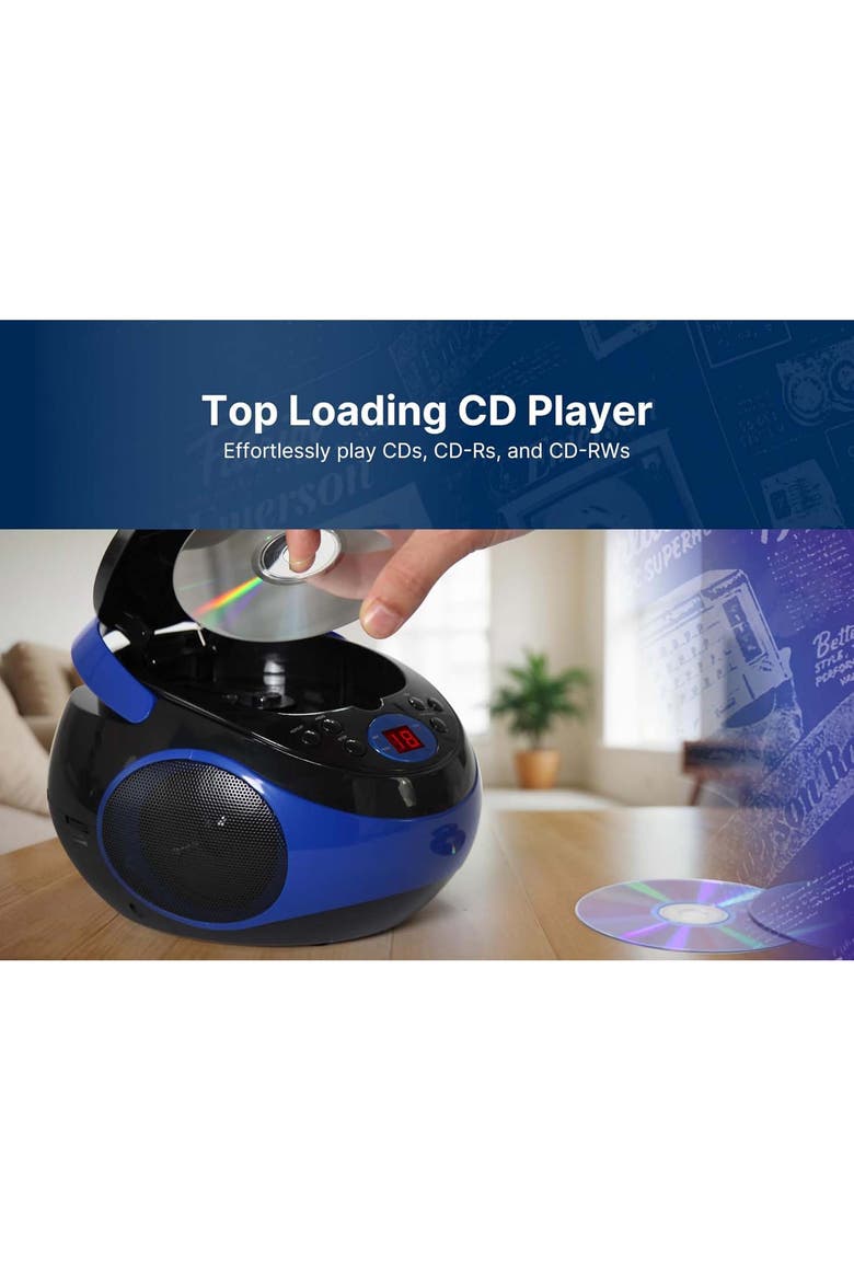 EPB-3000 Portable CD Player with AM/FM Radio and Dual Stereo Speakers, Alternate, color, Blue