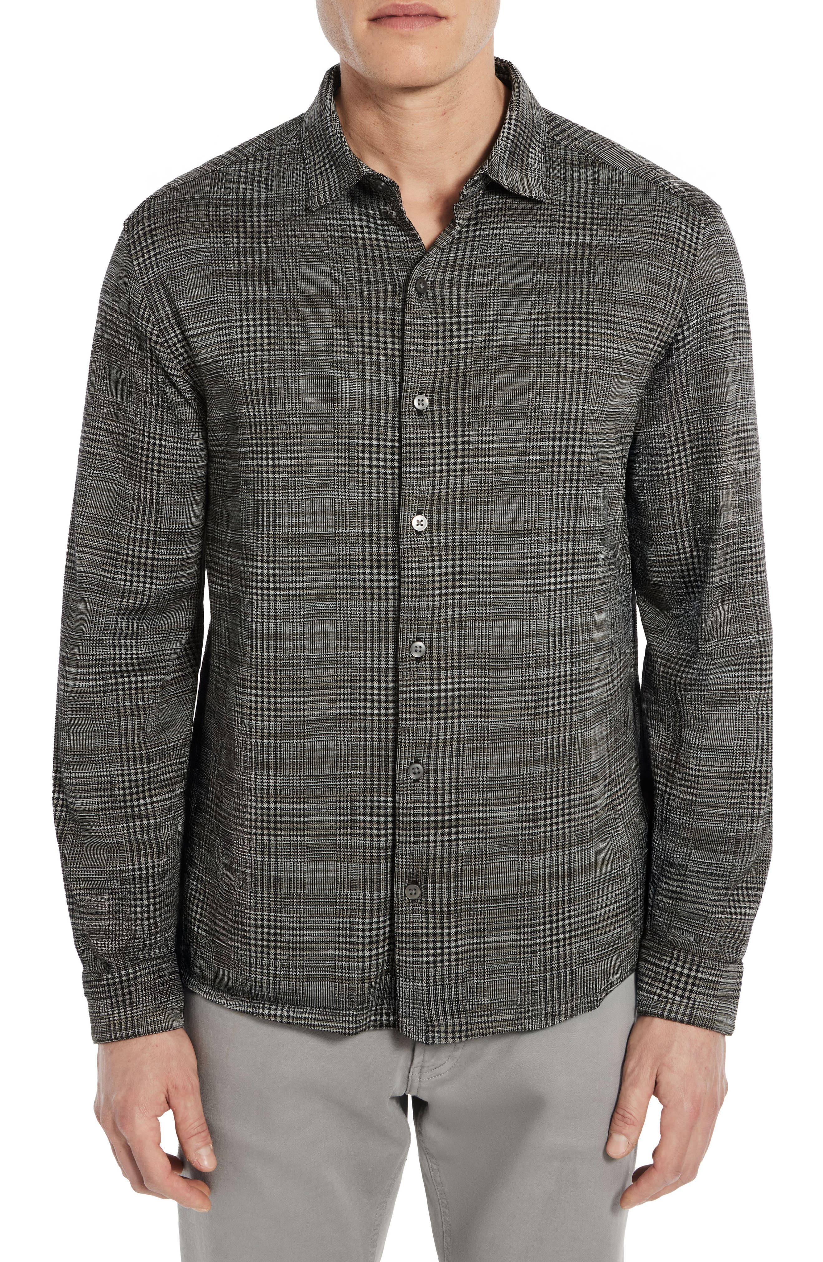 Robert Barakett Dario Glen Plaid Knit Button-Up Shirt