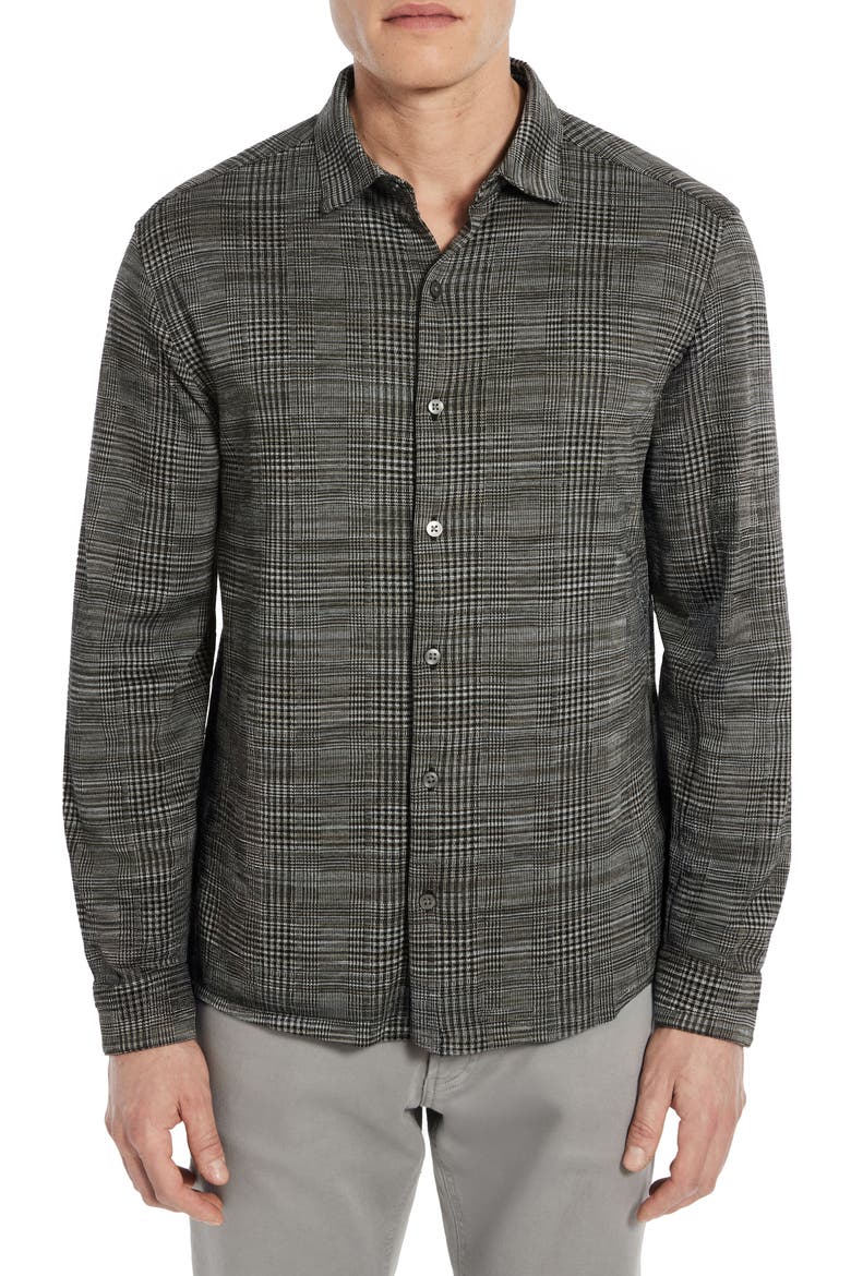 Dario Glen Plaid Knit Button-Up Shirt, Main, color, DARK GREY