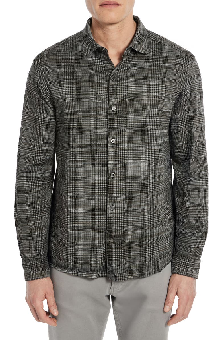 Robert Barakett Dario Glen Plaid Knit Button-Up Shirt, Main, color, Dark Grey