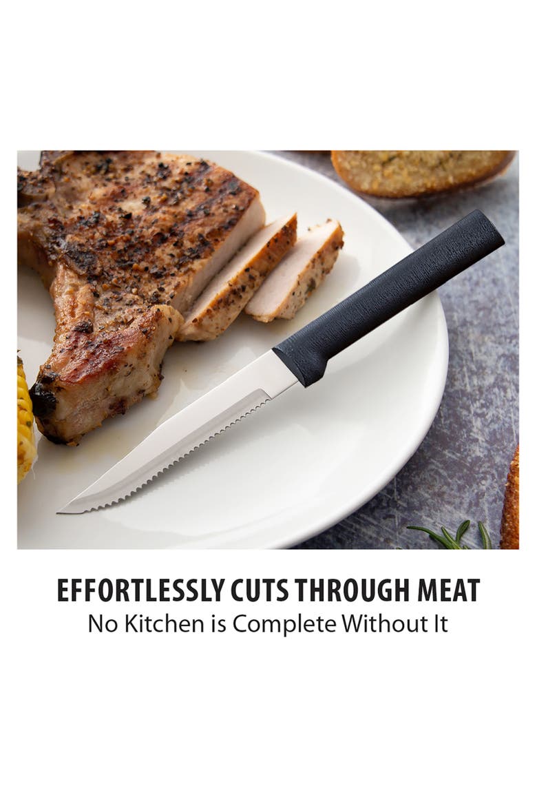 4 Piece Serrated Steak Knife Set with Gift Box, Alternate, color, Black