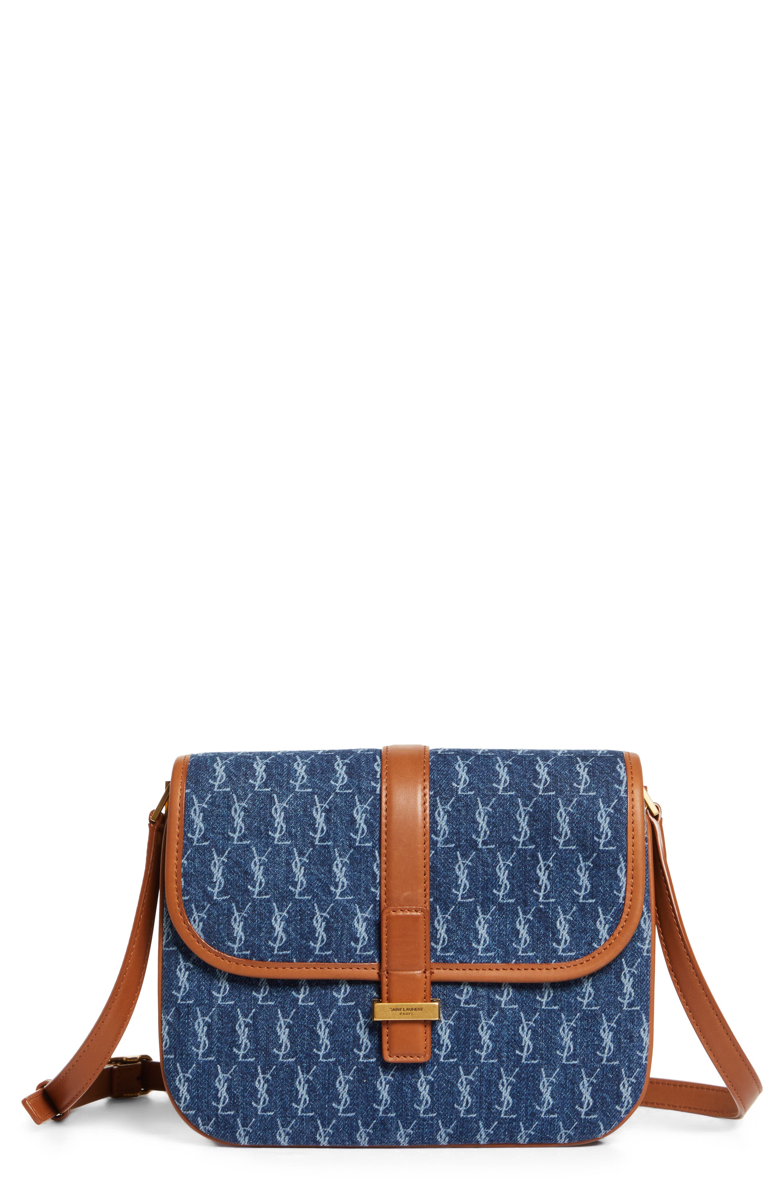 Saint Laurent Small Le Monogramme Denim Shoulder Bag, Main, color, 