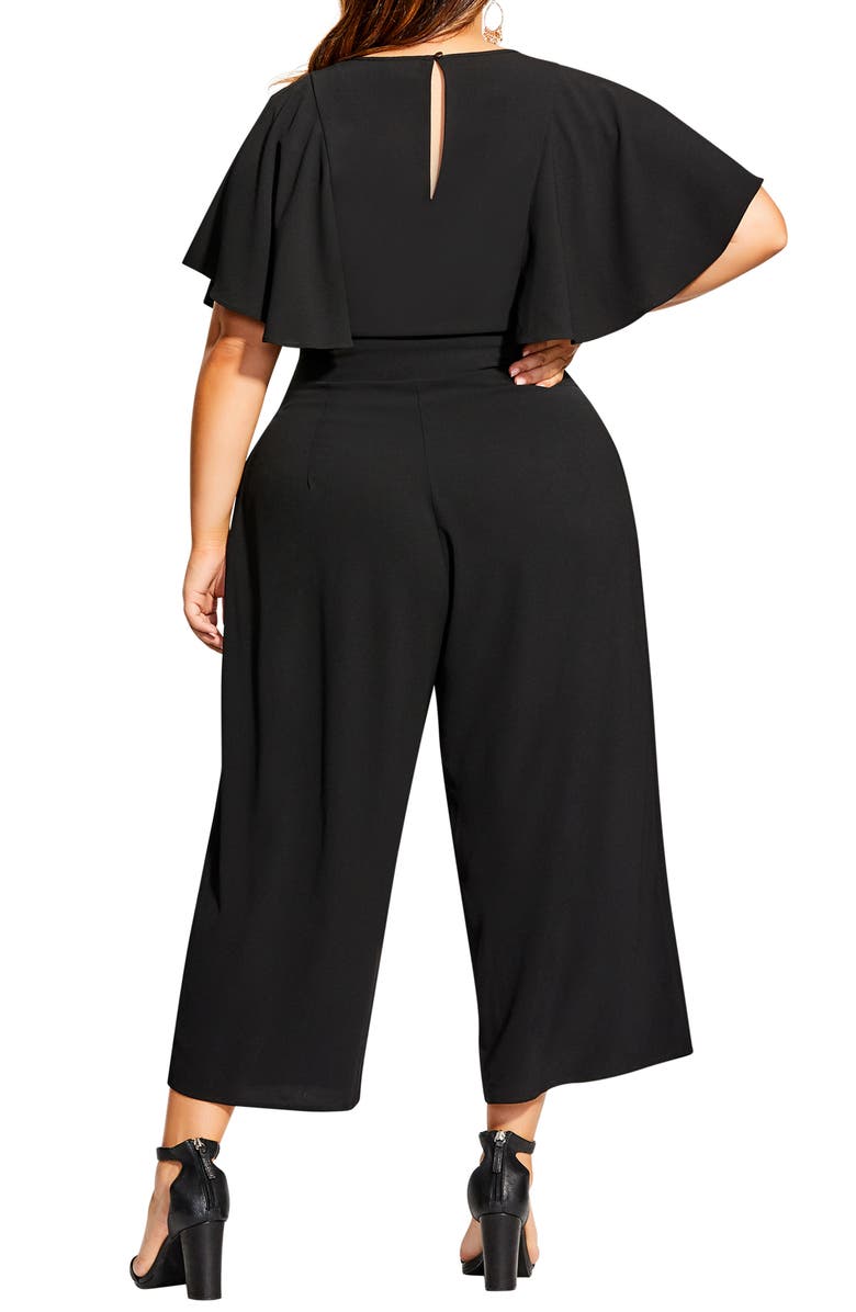 City Chic Romantic Flutter Sleeve Wide Leg Jumpsuit, Alternate, color, 