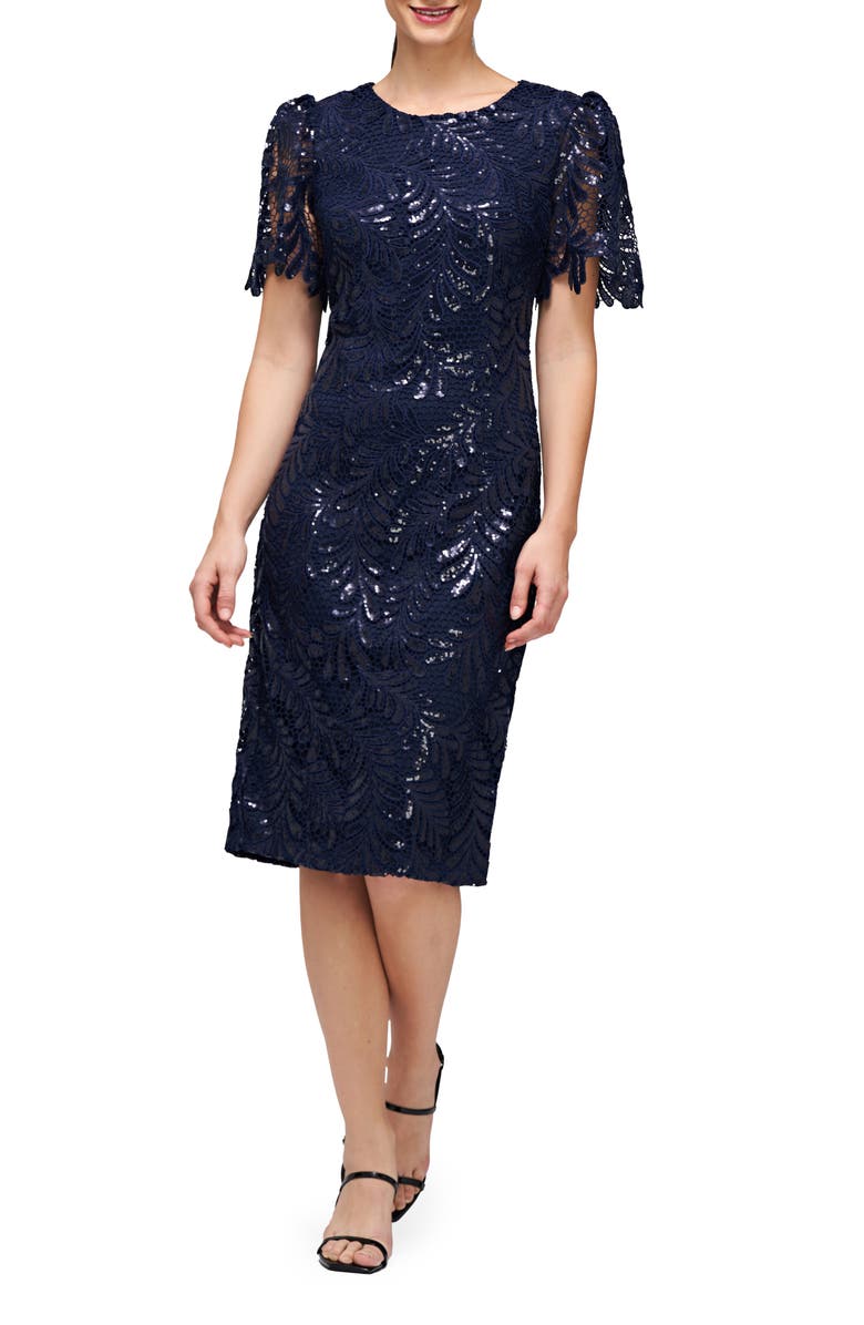 JS Collections Romy Sequin Lace Cocktail Dress, Alternate, color,