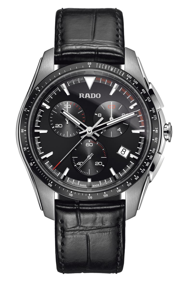 HyperChrome Chronograph Leather Strap Watch, 45mm, Main, color, BLACK/ SILVER