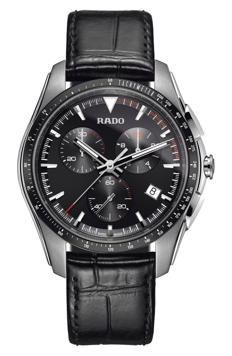 RADO HyperChrome Chronograph Leather Strap Watch, 45mm, Main, color, 