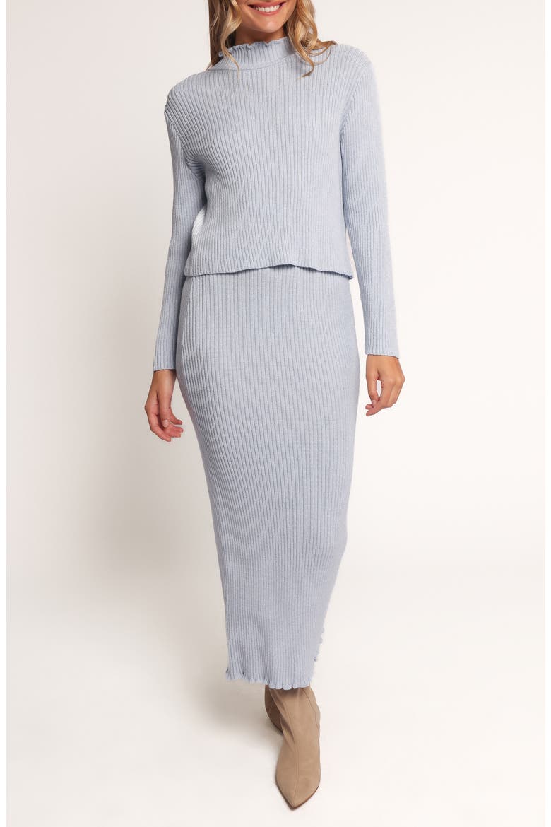 Payton Mock Neck Top & Maxi Skirt Rib Set, Main, color, LIGHT BLUE