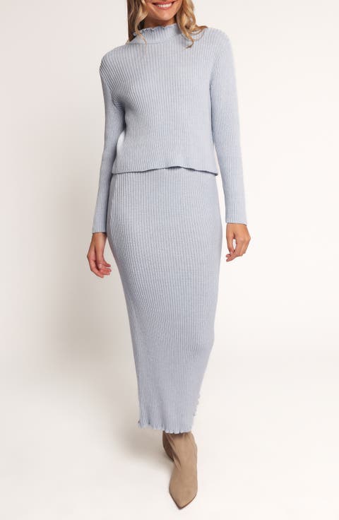 Payton Mock Neck Top & Maxi Skirt Rib Set