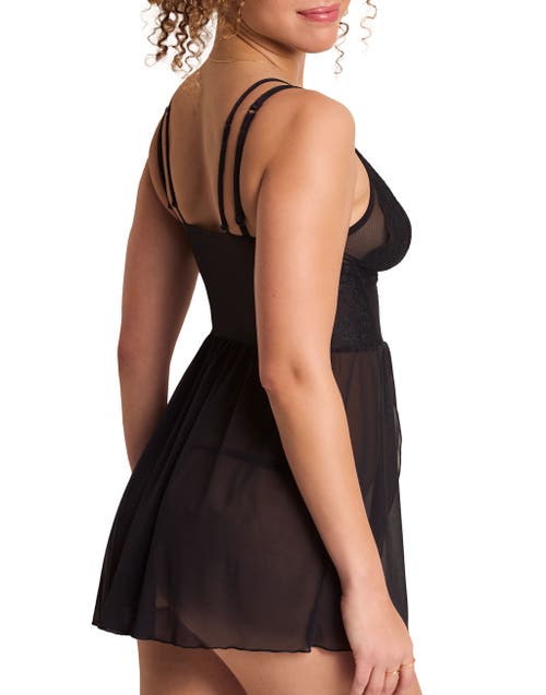 Adore Me Stevie Babydoll & G-string Set Lingerie In Black