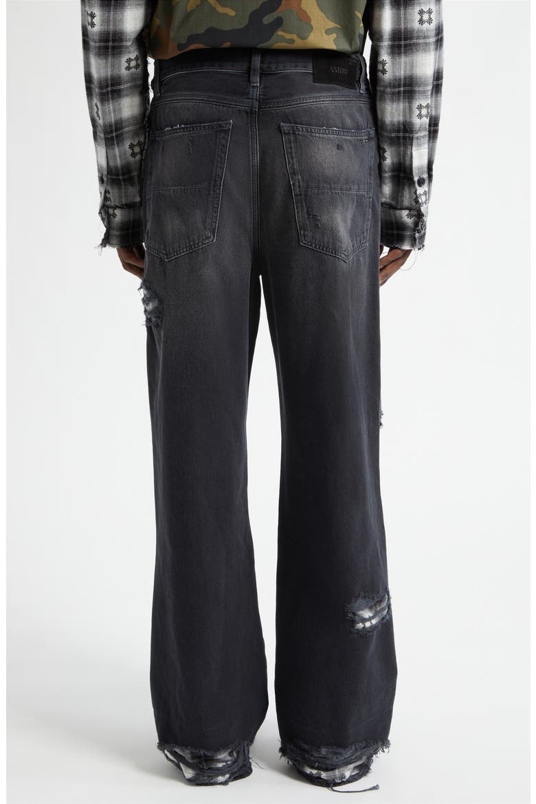 Flannel Repaired Baggy Jeans, Alternate, color, STEEL BLACK