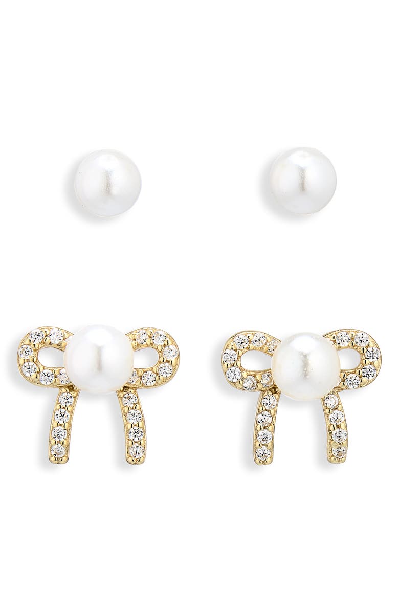ARGENTO VIVO Set of 2 Faux Pearl Pavé Stud Earrings, Main, color, Gold