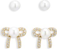 ARGENTO VIVO Set of 2 Faux Pearl Pavé Stud Earrings