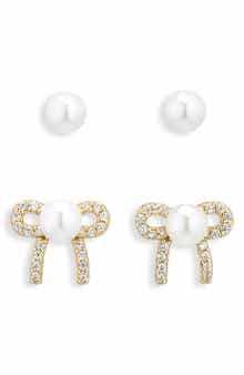 ARGENTO VIVO Set of 2 Faux Pearl Pavé Stud Earrings