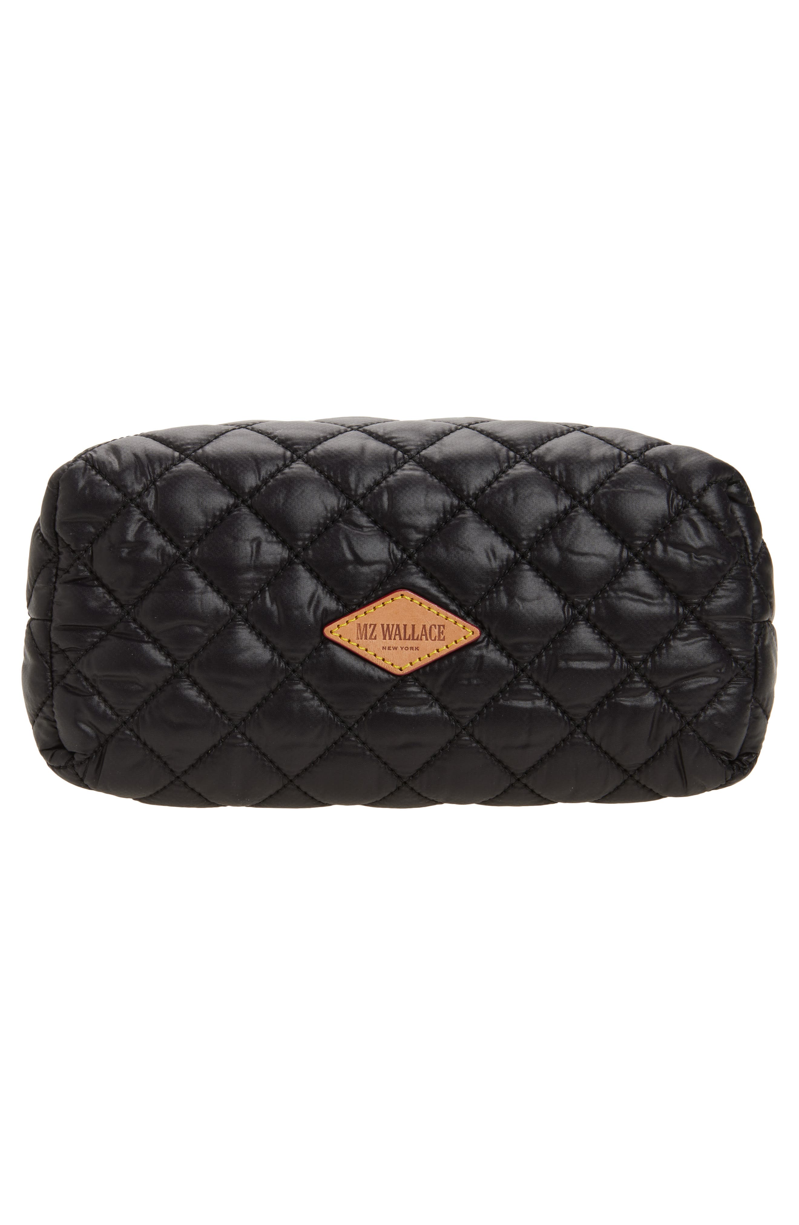Medium Double Zip Quilted Cosmetics Pouch, Alternate, color, BLACK