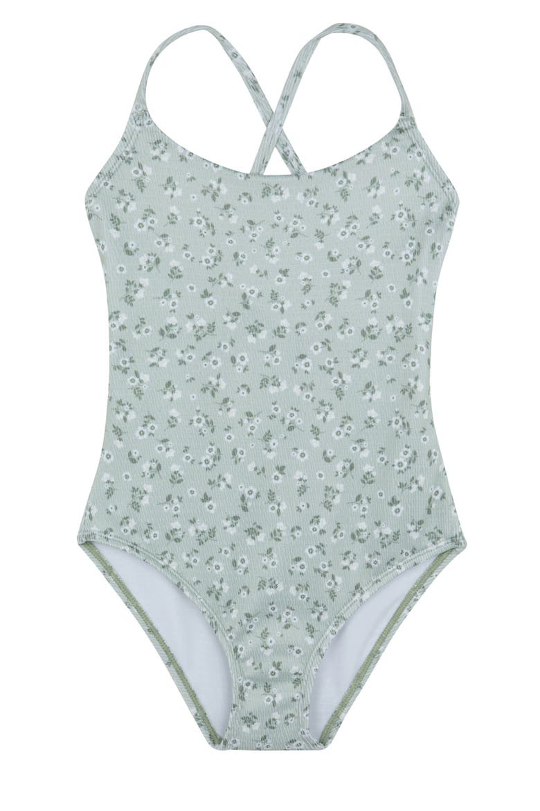 Ditsy Dream Textured Criss Cross Tie Back One Piece, Main, color, Green