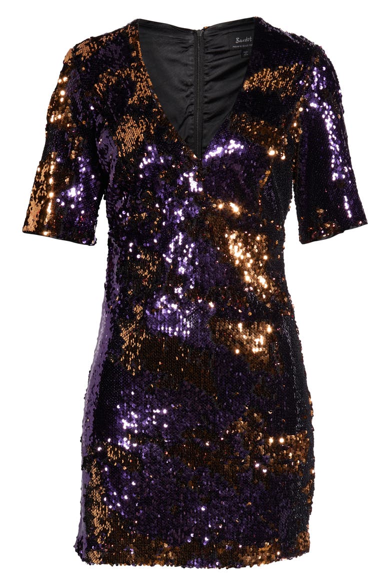 Sequin Embellished Dress, Alternate, color, GOLD/ PURPLE