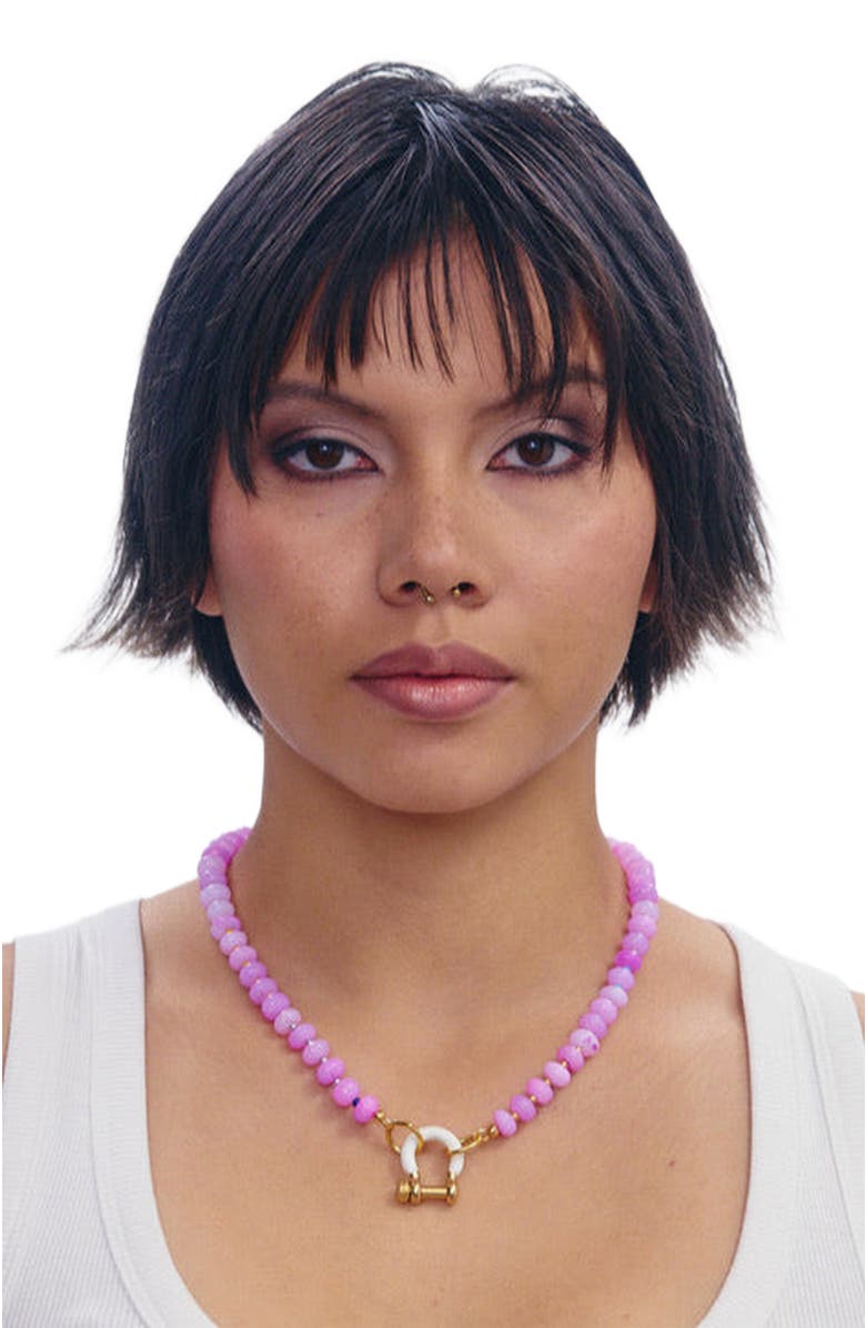 SHOP SPICY DAN Louie Pink Opal Gold Plated Necklace, Alternate, color, Pink