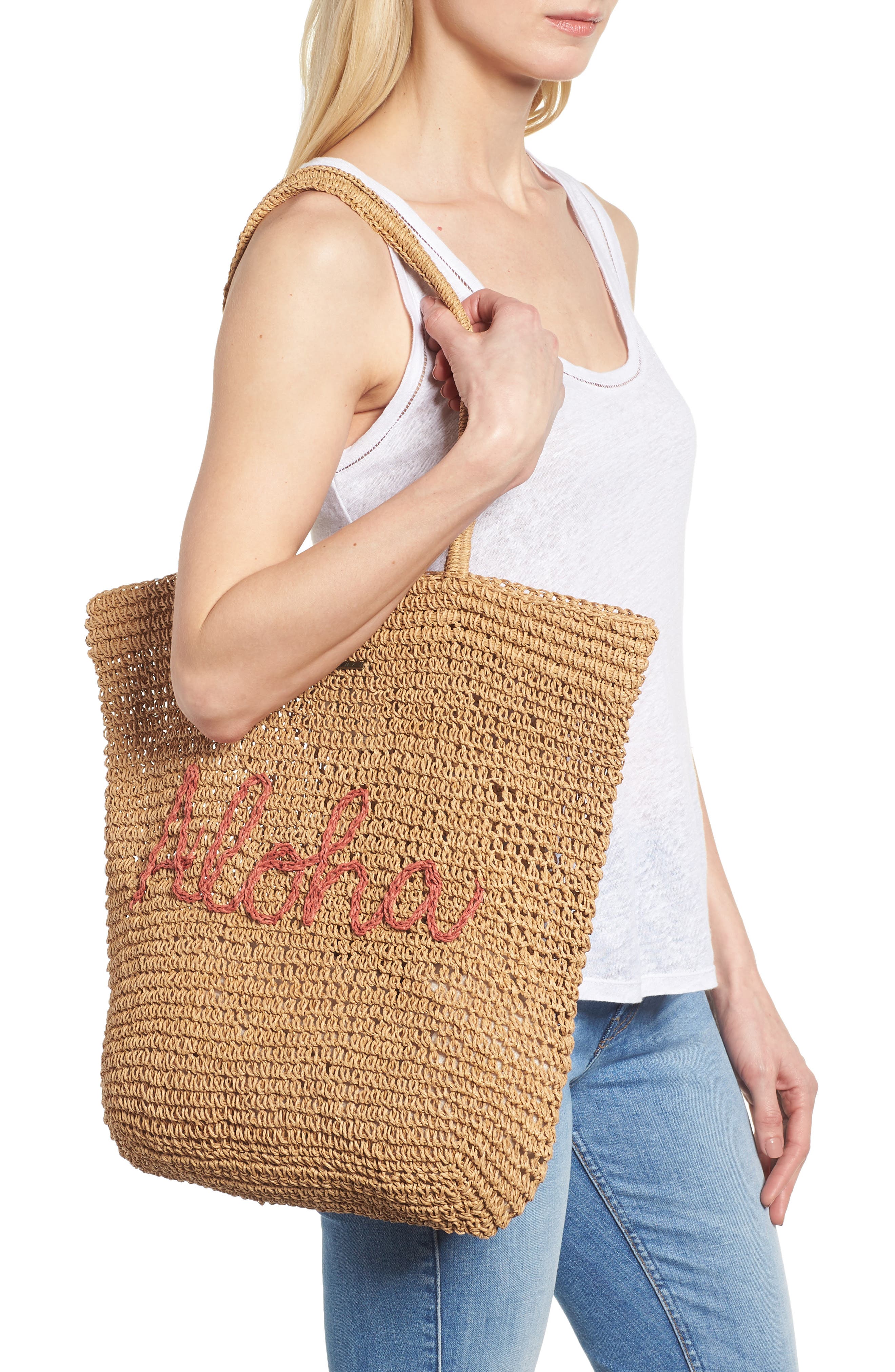 O'Neill Aloha Woven Raffia Tote, Alternate, color, 
