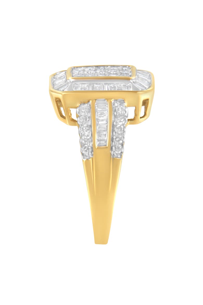 10K Yellow Gold 1.0 Cttw Round and Baguette Diamond Cluster Ring, Alternate, color, Yellow Gold