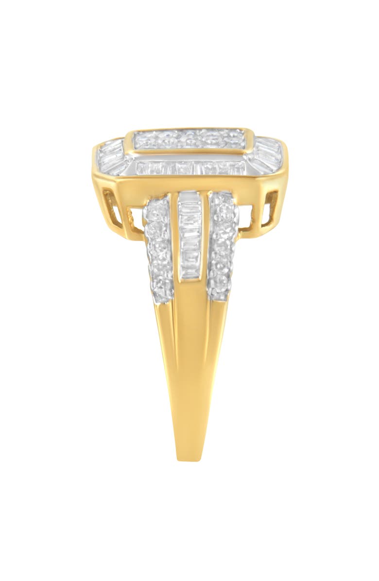 Haus of Brilliance 10K Yellow Gold 1.0 Cttw Round and Baguette Diamond Cluster Ring, Alternate, color, Yellow Gold