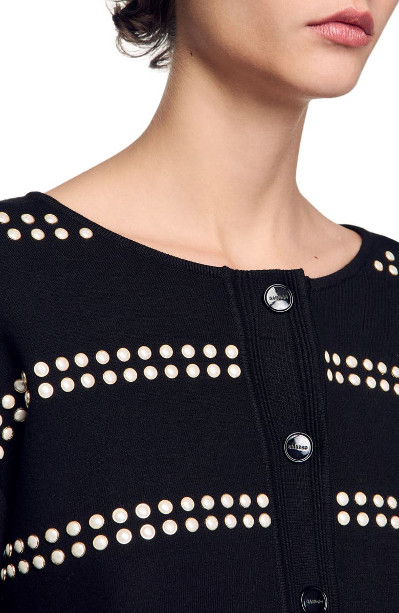 SANDRO Studded cardigan, Alternate, color, Black