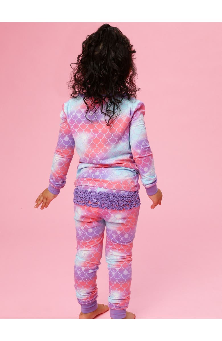 RuffleButts Toddler Girls Modal Blend Ruffle Long Sleeve Pajama Set, Signature Rear Ruffles, Alternate, color, Shimmer Mermaid Tale