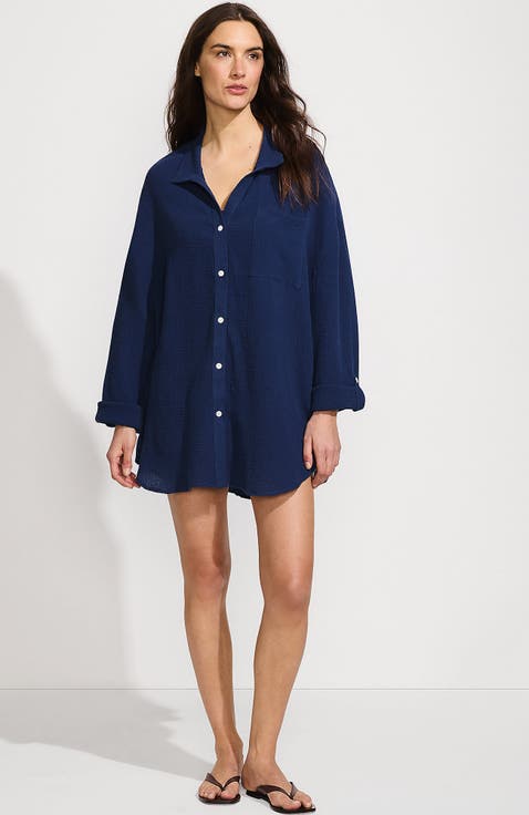 Oversized Gauze Button Front Cover-Up Shirt