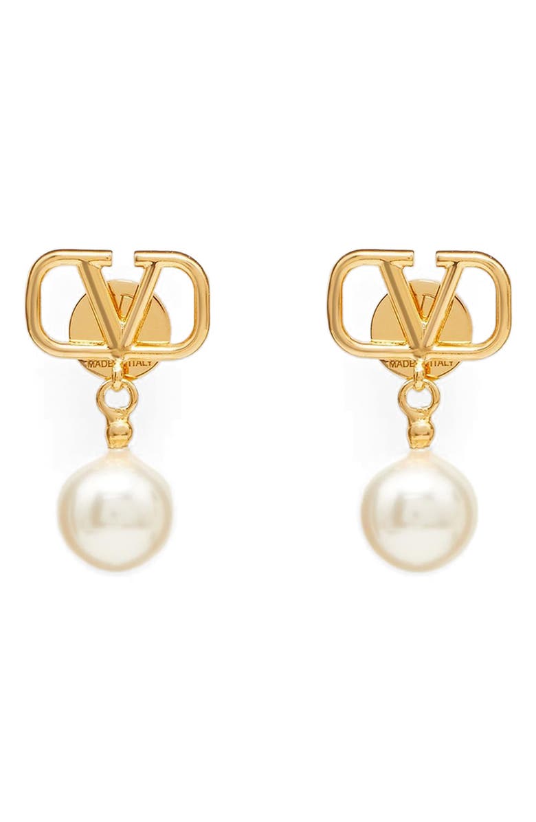 Valentino Garavani VLOGO Imitation Pearl Drop Earrings, Main, color, Ivory/ Gold