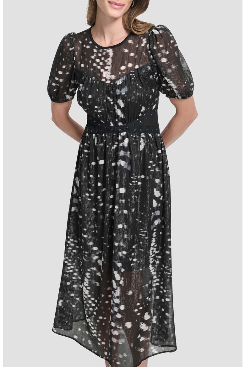 Shine Puff Sleeve Crinkle Chiffon Dress, Alternate, color, REFLECTED LIGHTS
