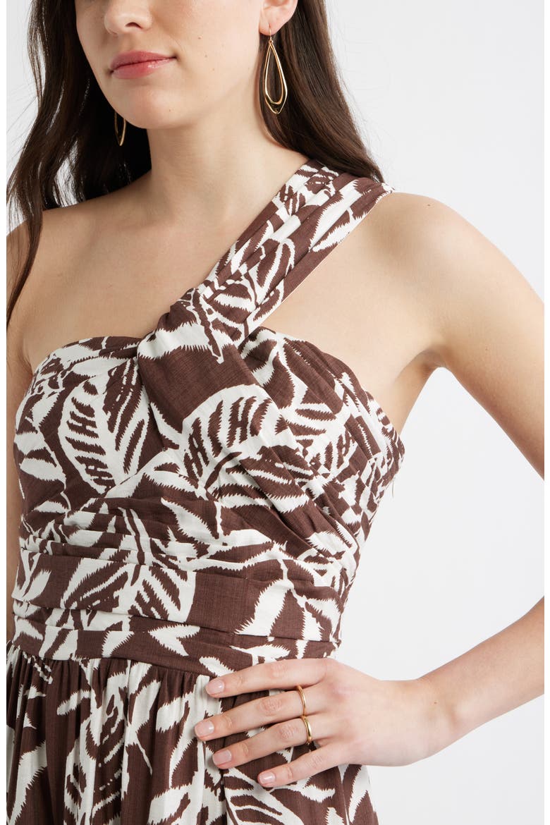 Twist One-Shoulder Maxi Dress, Alternate, color, BROWN ABSTRACT FLORAL
