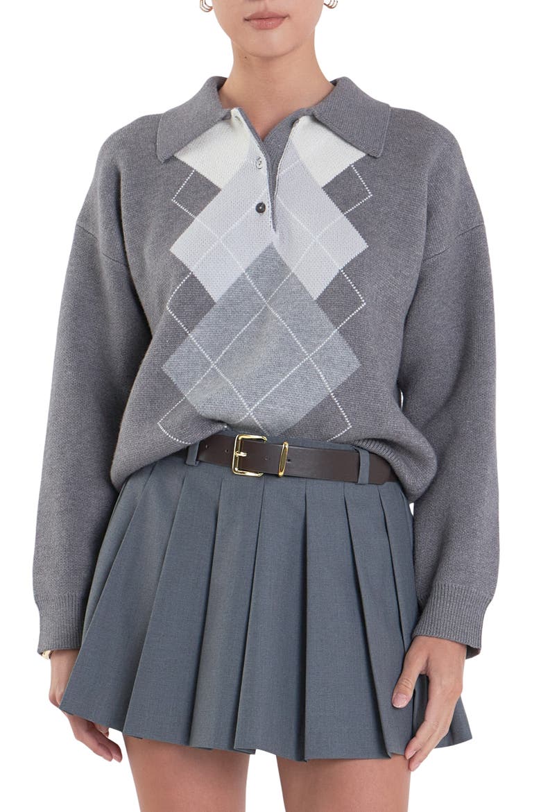 Argyle Polo Sweater, Main, color, GREY