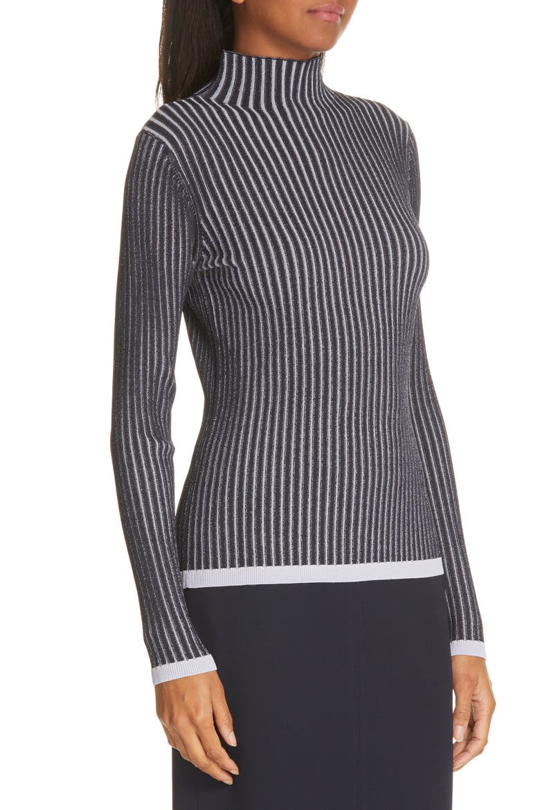 Stripe Ribbed Mock Neck Sweater, Alternate, color, NAVY ICELANDIC STRIPE