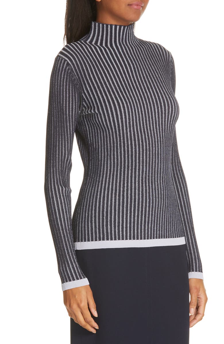 Lewit Stripe Ribbed Mock Neck Sweater, Alternate, color,