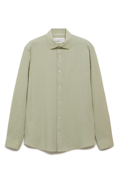 Mango Regular Fit Textured Stripe Button-up Shirt In Green