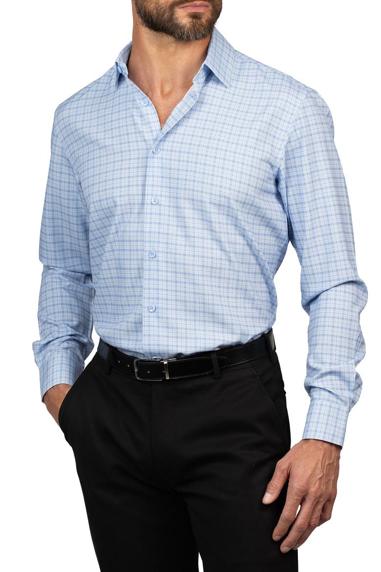 Trim Fit Plaid Dress Shirt, Alternate, color, LIGHT BLUE MEDIUM