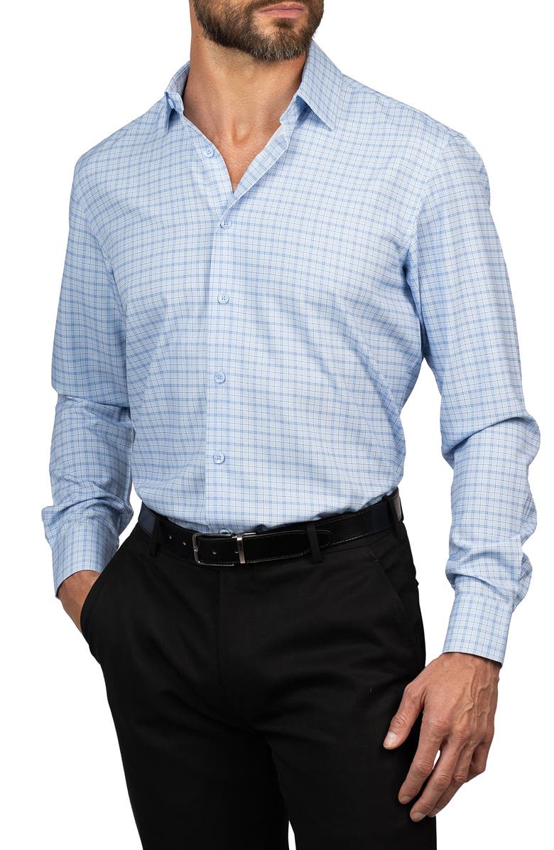 Eddie Bauer Trim Fit Plaid Dress Shirt, Alternate, color, Light Blue Medium