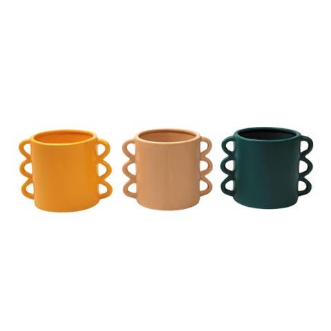 Ceramic Retro Mod Planter Set of 3 Stylish Spring Home Decorations for Planters in Ceramic