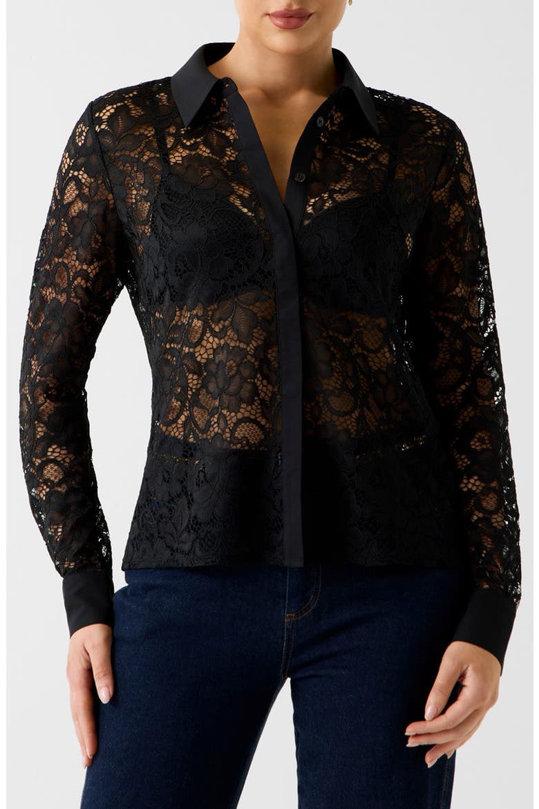Faith Lace Button-Up Shirt, Main, color, BLACK