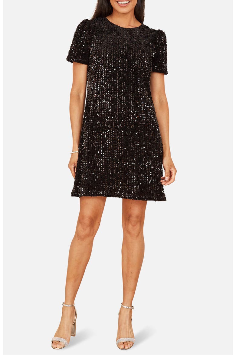 Sequin Tunic Mini Dress, Alternate, color, Black