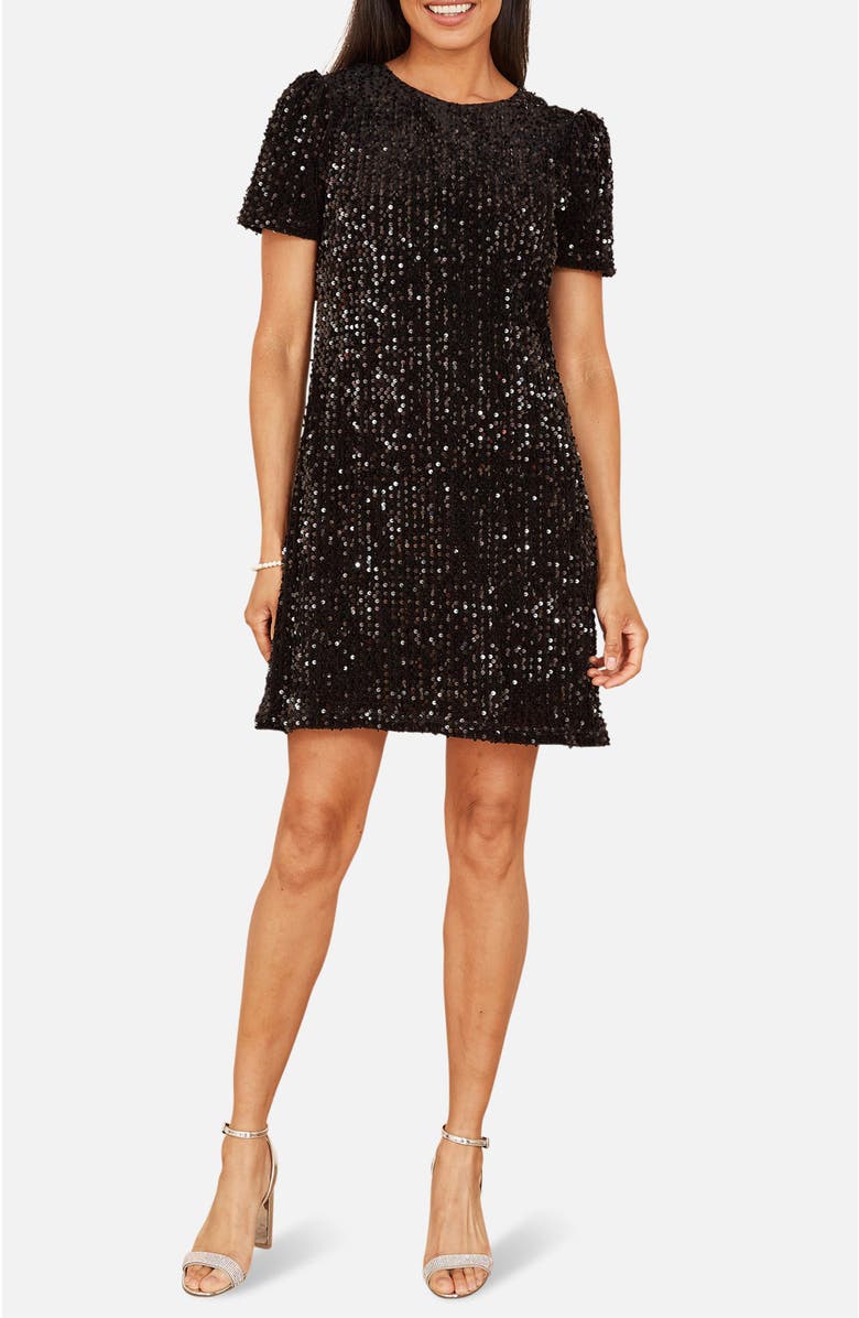Yumi Sequin Tunic Mini Dress, Alternate, color, Black