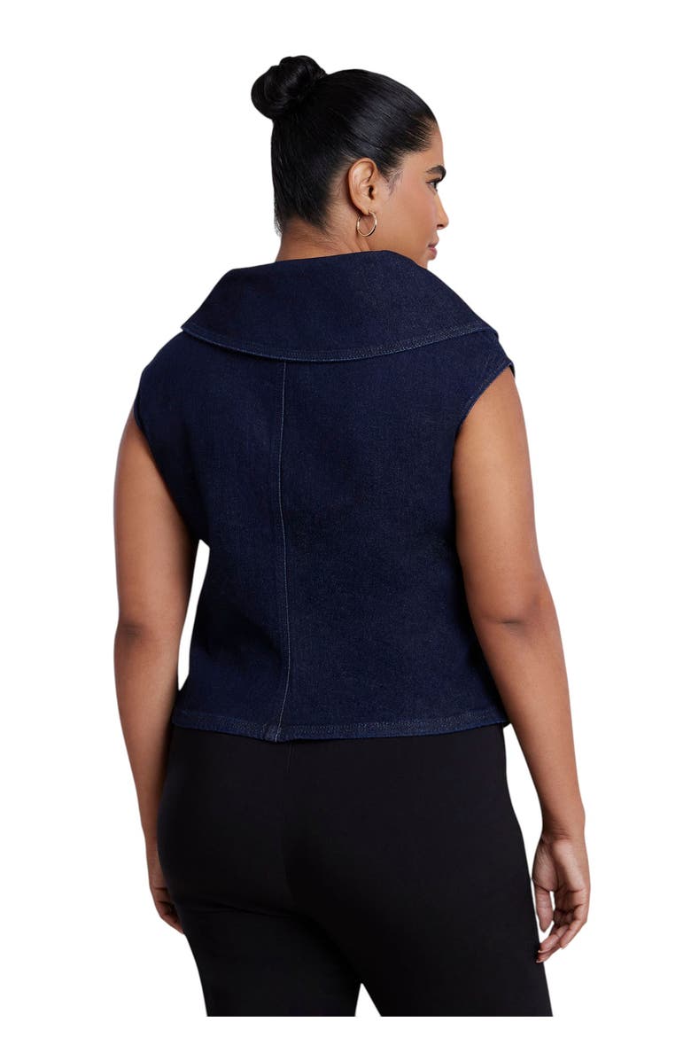 Asymmetric Zip Front Stretch Denim Top, Alternate, color, DARK WASH