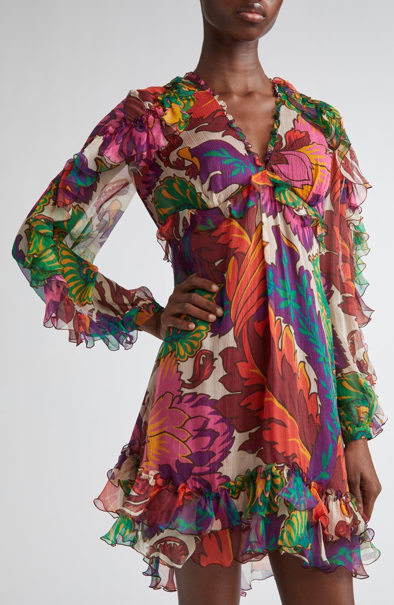 Etro Floral Print Ruffle Long Sleeve Minidress, Alternate, color, 