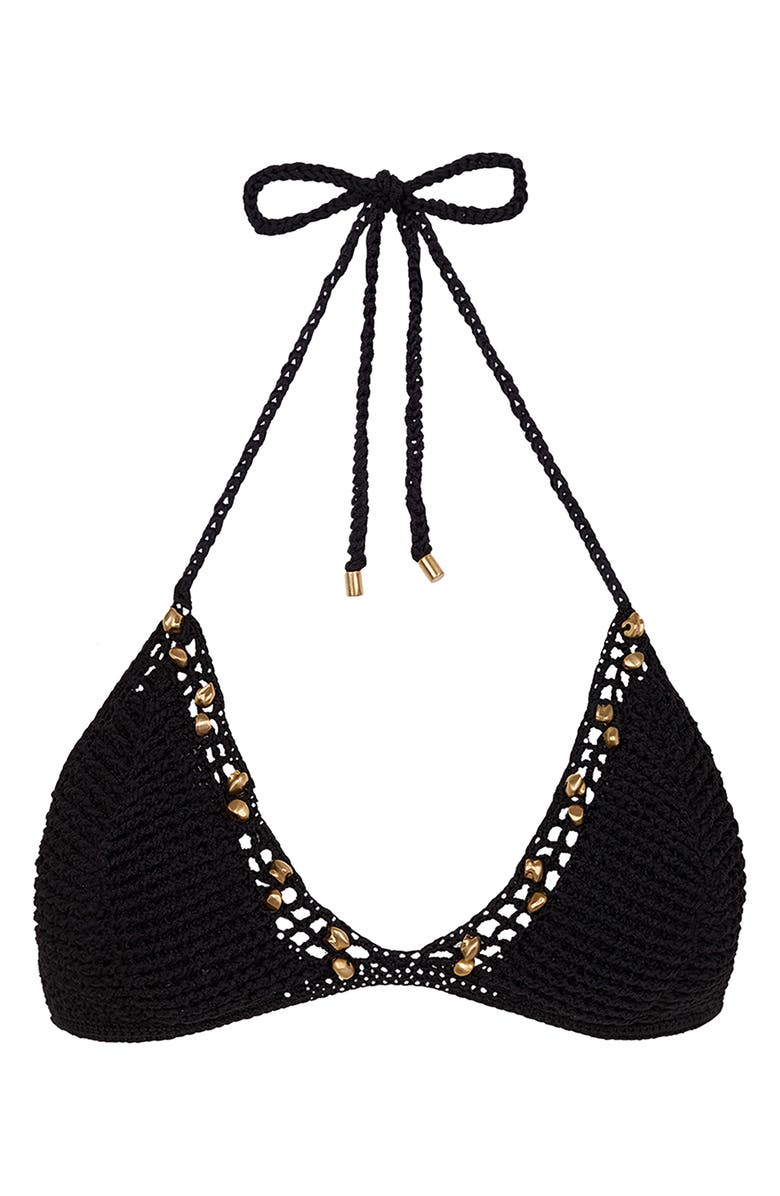 ViX Paula Hermanny Drew Knit Triangle Bikini Top, Alternate, color, Black