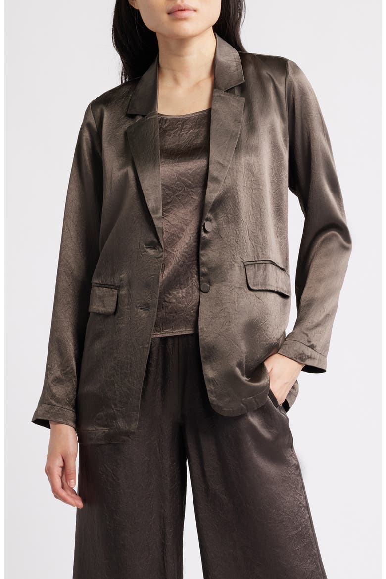 Crinkled Satin Blazer, Main, color, RYE