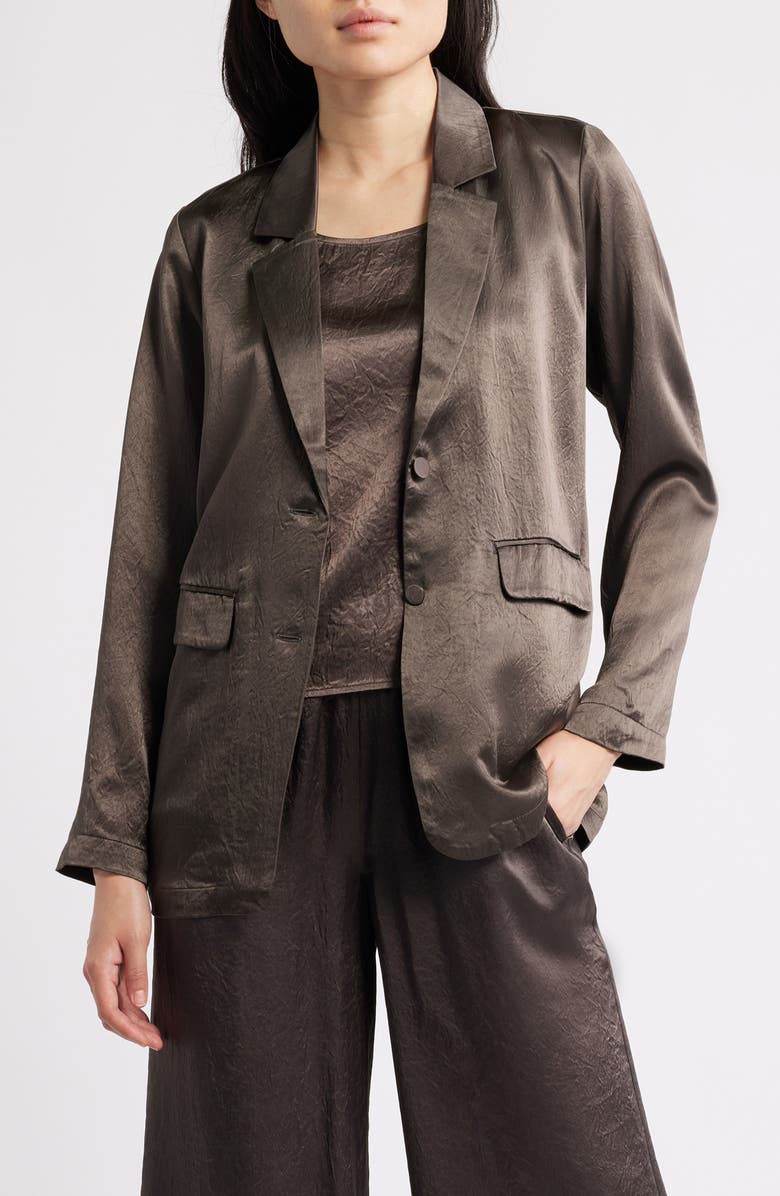 Eileen Fisher Crinkled Satin Blazer, Main, color, Rye